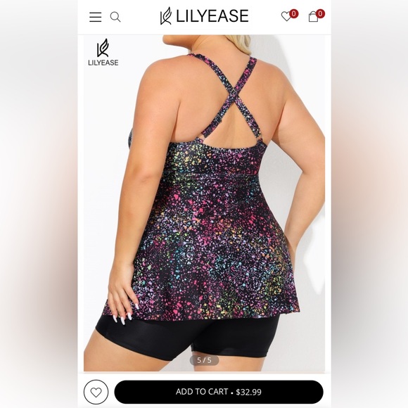 LILYEASE ® Fashionable Colorful Dot Square Neck Flowy Women Tankini Top. - Picture 4 of 6